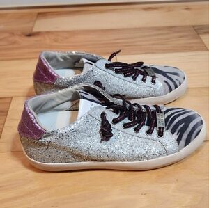 Leather Crown Made In Italy Silber Sparkle Zebra Sneakers Size 37 (6.5)